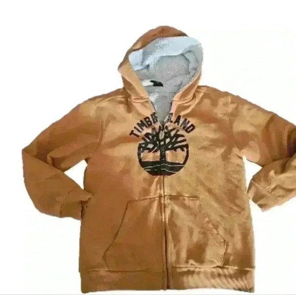 Timberland Big Boys Gold Core Tree Logo Zip Up Sherpa Lined Hoodie L - Picture 2 of 11